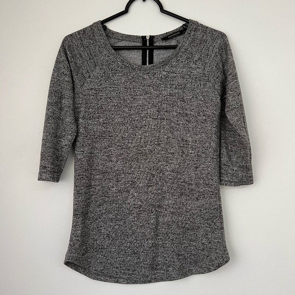 Reserved | Boatneck 3/4 Sleeve Metallic Thread Gray Sweater Back Zipper Size S